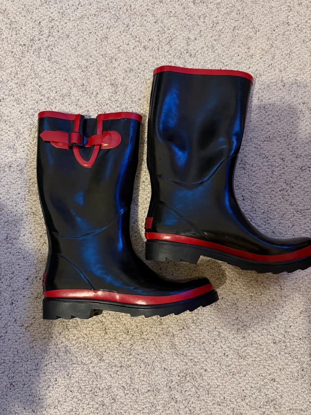 NWT Talbots Women's Black and Red Waterproof Rain Boots Sz 8